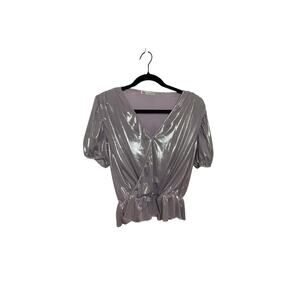 Zara Women's Surplice Metallic Peplum Blouse S Deco Retro Shiny Shoulder Pads